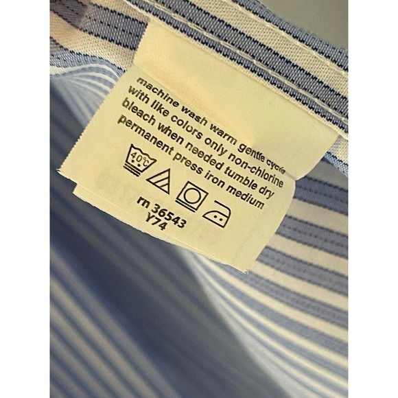 Mens Chaps Blue Striped Dress Shirt 17-17 1/2 - Picture 4 of 6